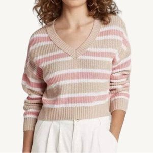 Wild Fable Cropped Beige & Pink Striped Sweater